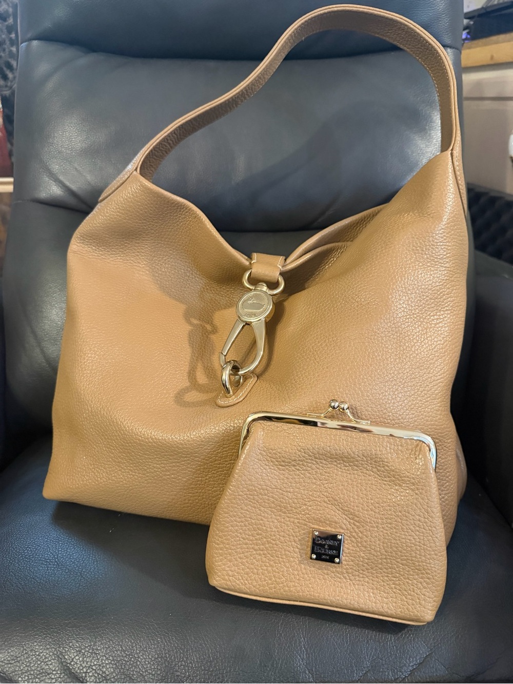 Dooney & Bourke Pebble Grain Logo Lock Hobo Bag With Kiss Lock Coin Purse